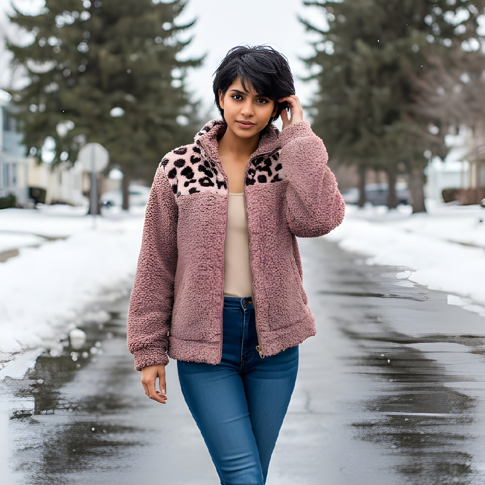 Women's Cozy Sherpa Jacket - Pink - Picture 8 of 12
